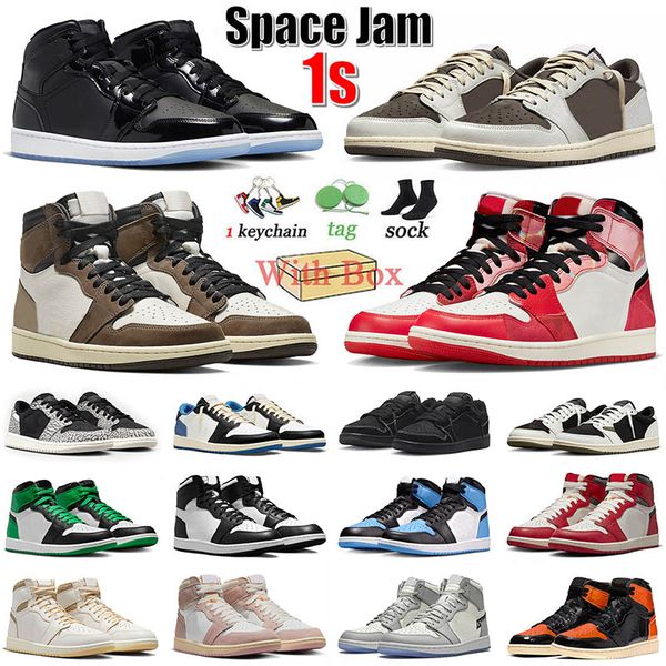 ts x 1s with box basketball shoes jumpman washed pink 1 mid space jam high low travis reverse mocha black phantom olive men women sneakers
